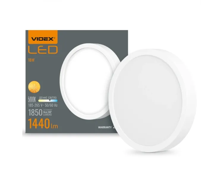 VIDEX 18W 5000K 220V LED світильник круглий накладний