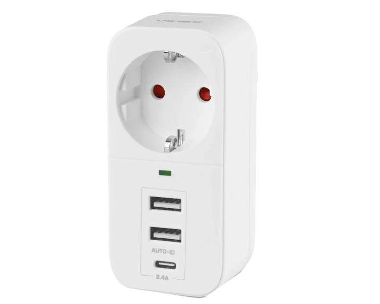 VIDEX ONCORD 1п 2.4A 2USB+USB-C Сетевой адаптер Type-C с заземлением