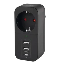 VIDEX ONCORD з/з 1п 2.4A 2USB+USB-C Black Мережевий адаптер з заземленням