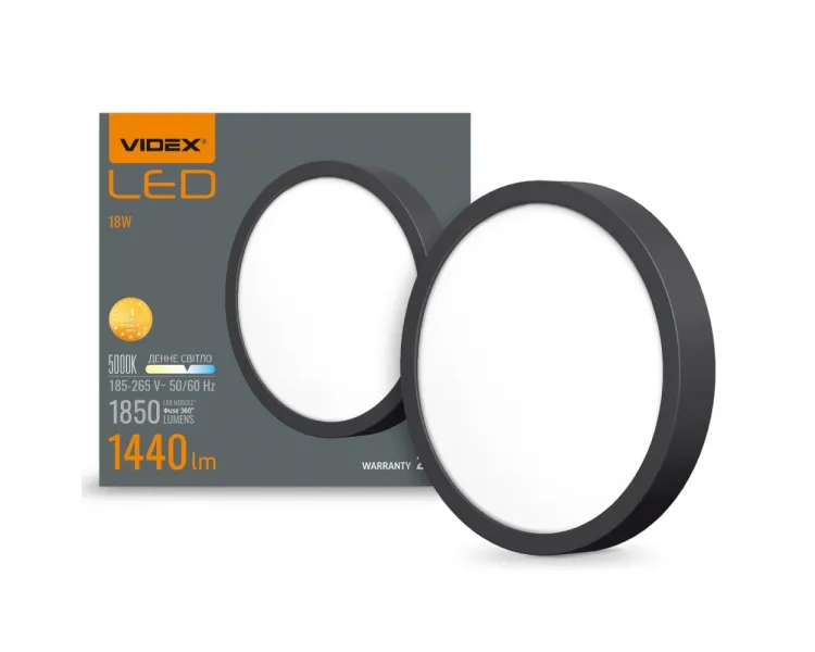 VIDEX 18W 5000K Black LED світильник круглий накладний
