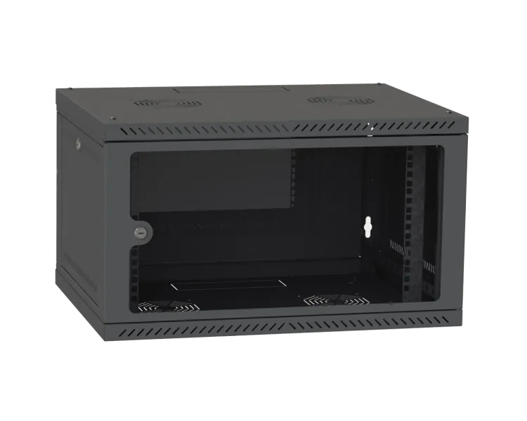 IPCOM 4U 600x450 Шафа телекомунікаційна двері скло (чорна)