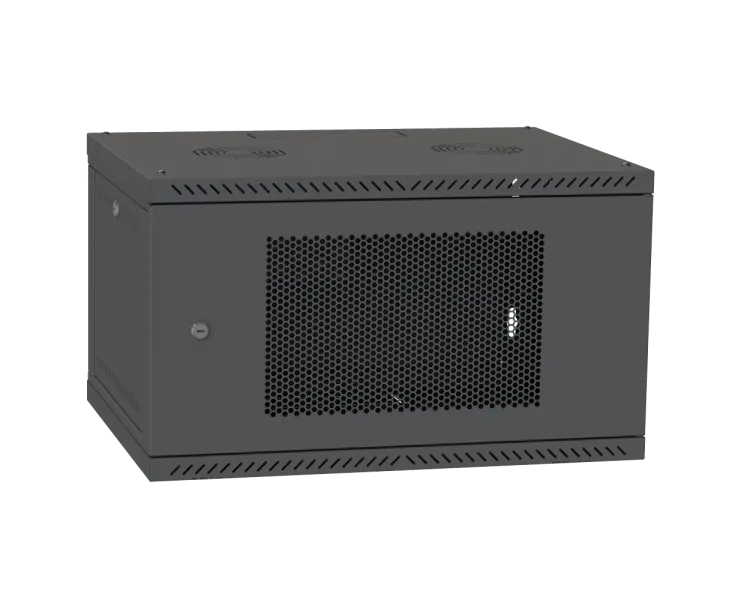 IPCOM 6U 600x450 Шафа телекомунікаційна двері перф (чорна)