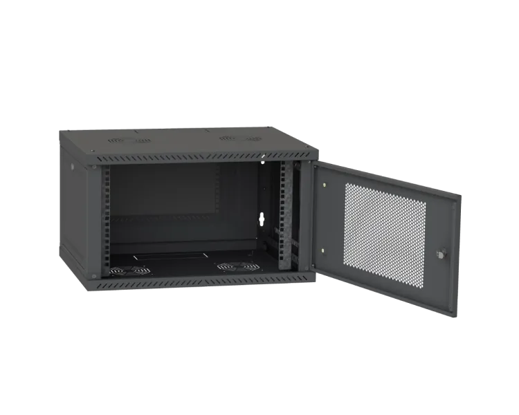 IPCOM 6U 600x450 Шафа телекомунікаційна двері перф (чорна)