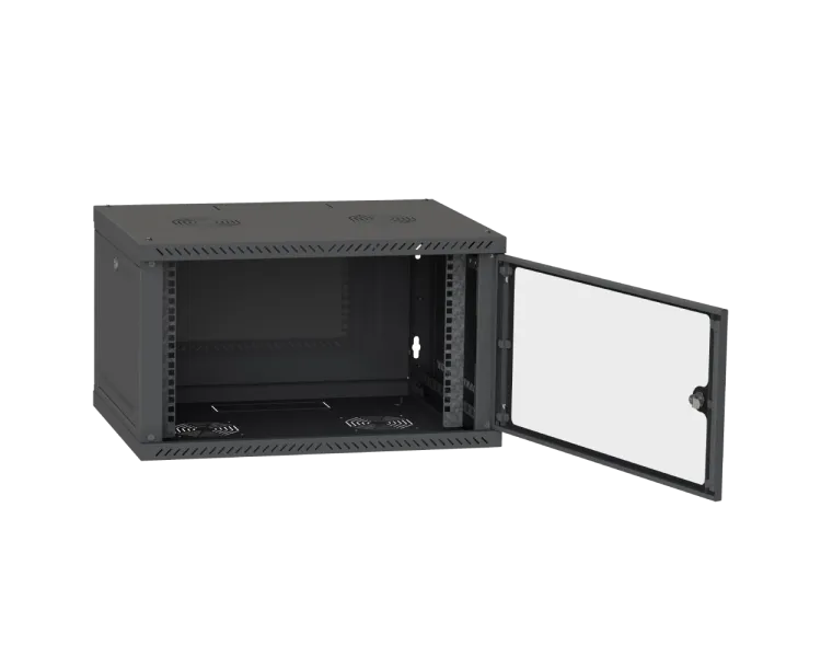 IPCOM 6U 600x450 Шафа телекомунікаційна двері скло (чорна)
