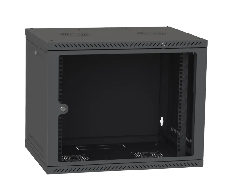 IPCOM 12U 600x450 Шафа телекомунікаційна двері скло (чорна)