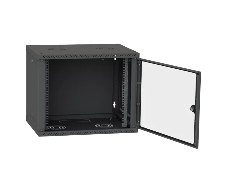 IPCOM 12U 600x450 Шафа телекомунікаційна двері скло (чорна)