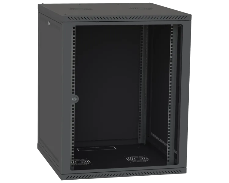 IPCOM 15U 600x600 Шафа телекомунікаційна двері скло (чорна)