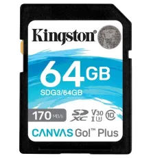 Kingston SDXC Canvas Go Plus 170R C10 UHS-I U3 V30 64Гб Карта пам'яті