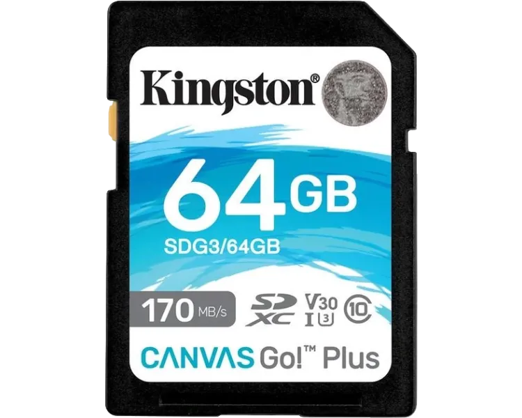 Kingston SDXC Canvas Go Plus 170R C10 UHS-I U3 V30 64Гб Карта пам'яті