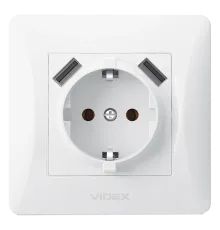 VIDEX BINERA (VF-BNSK1GU2-W) (20/120) Розетка біла 1 пост з заземленням 2USB