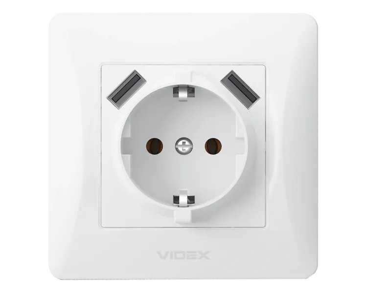 VIDEX BINERA (VF-BNSK1GU2-W) (20/120) Розетка біла 1 пост з заземленням 2USB