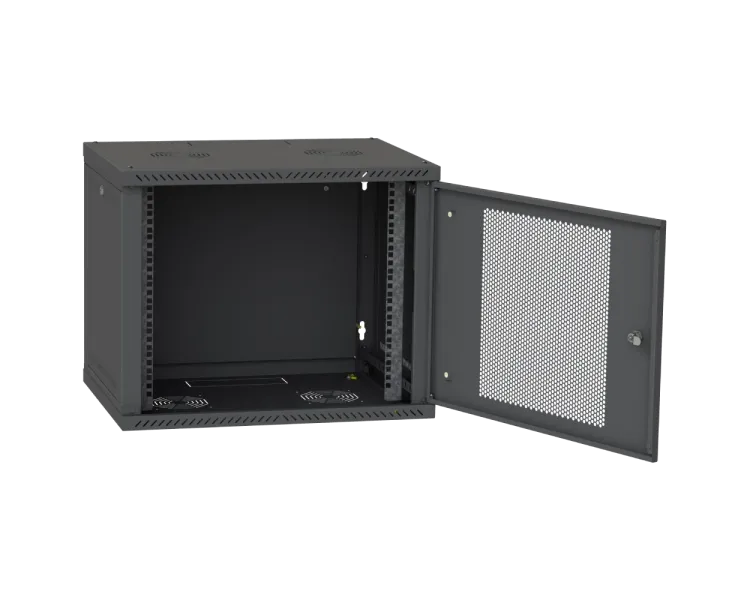 IPCOM 12U 600x600 Шафа телекомунікаційна двері перфорація (чорна)