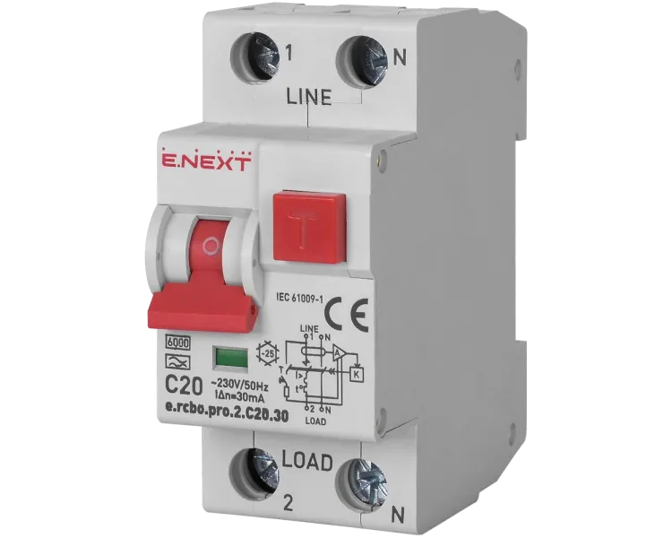 Enext e.rcbo.pro.2.C20.30, 1P+N, 20А, С, тип А, 30 Вимикач диференціального струму із захистом від надструмів