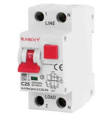 Enext e.rcbo.pro.2.C25.30, 1P+N, 25А, С, тип А, 30 Вимикач диференціального струму із захистом від надструмів
