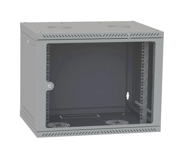 IPCOM 9U 600x600 Шафа телекомунікаційна двері скло (сіра)