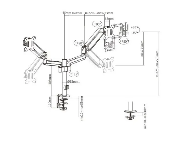 Gembird MA-DA2P-01 17-32" 9 кг Кронштейн для монітора