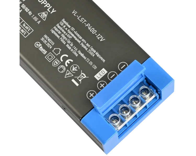 VIDEX (VL-LST-P400-12V) DC12V 33.3A 400W IP20 Блок живлення для LED стрічки