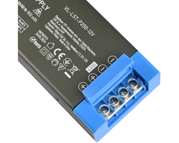 VIDEX (VL-LST-P200-12V) DC12V 16.6A 200W IP20 Блок живлення для LED стрічки