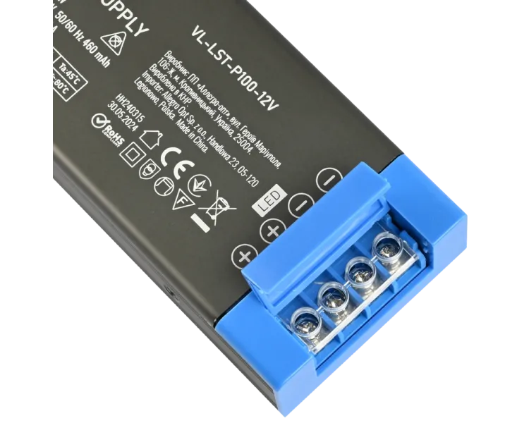 VIDEX (VL-LST-P100-12V) DC12V 8.25A 100W IP20 Блок живлення для LED стрічки