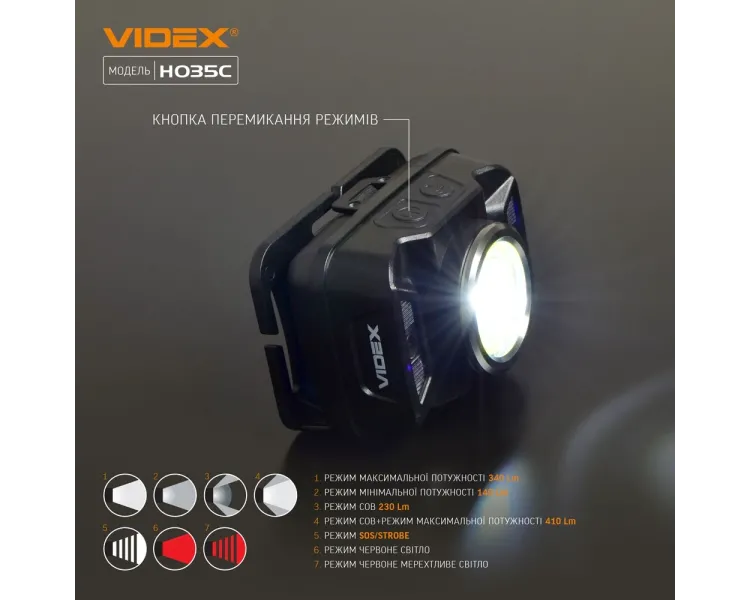 VIDEX VLF-H035C 410Lm 5000K Налобний світлодіодний ліхтарик