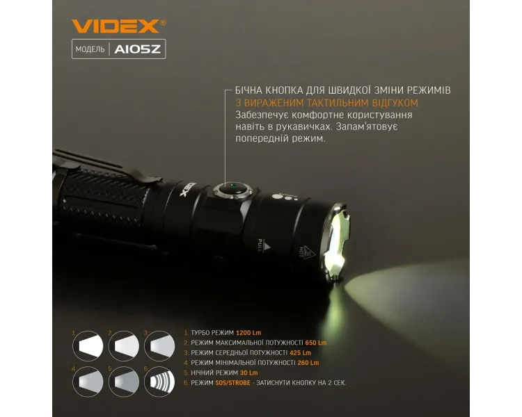 VIDEX VLF-A105Z 1200Lm 5000K Портативний світлодіодний ліхтарик
