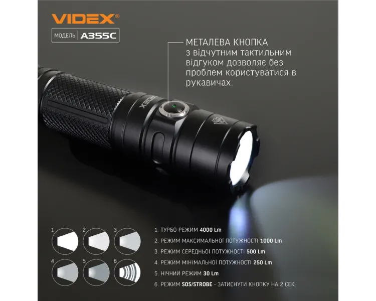 VIDEX VLF-A355C 4000Lm 5000K Портативний світлодіодний ліхтарик