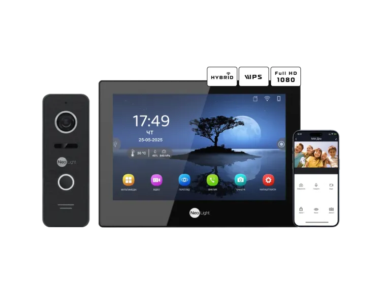 Neolight ALPHA Hybrid Black + PRIME FHD Black з кутком Комплект відеодомофону