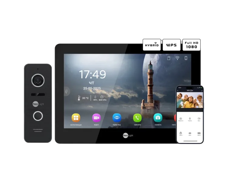 Neolight MEZZO Hybrid Black + PRIME FHD Black з кутком Комплект відеодомофону