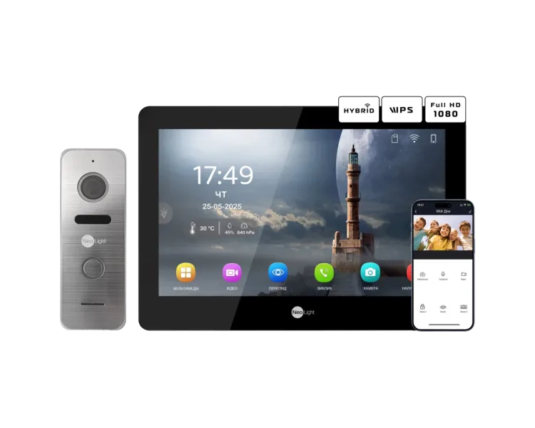 Neolight MEZZO Hybrid Black + PRIME FHD Silver з кутком Комплект відеодомофону