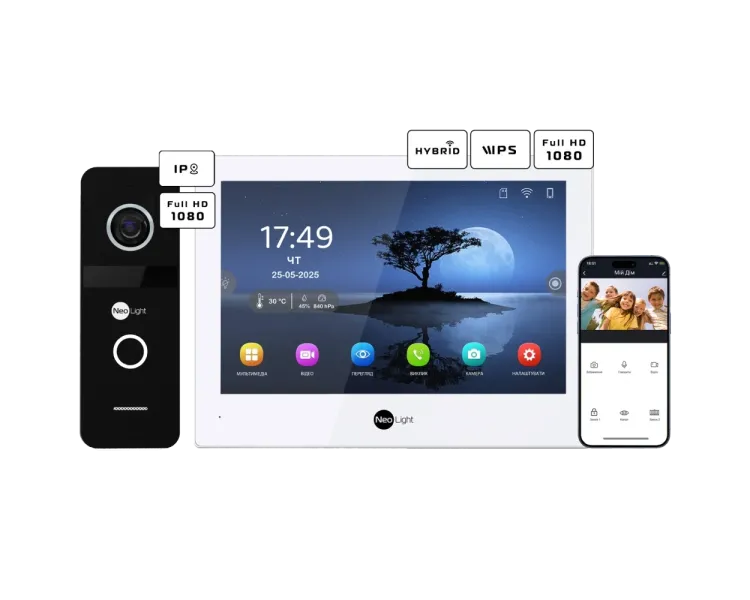 Neolight ALPHA Hybrid + SOLO IP Black з кутком, PoE адаптер для панелі виклику Комплект відеодомофону