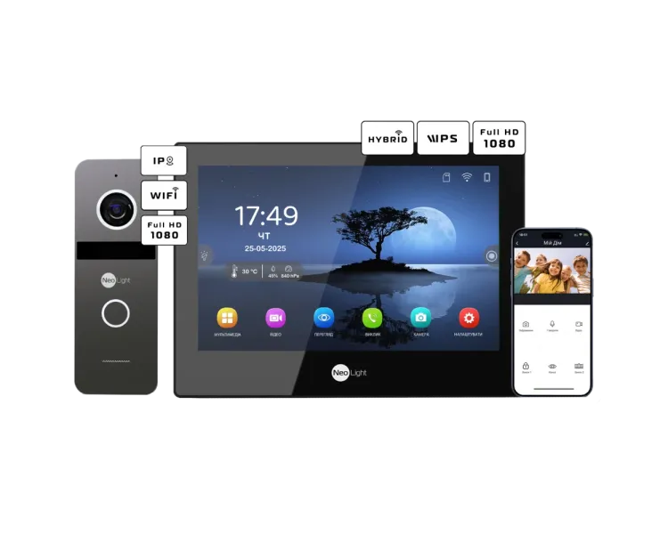 Neolight ALPHA Hybrid Black + SOLO IPW Graphite з кутком, PoE адаптер для панелі виклику Комплект відеодомофону