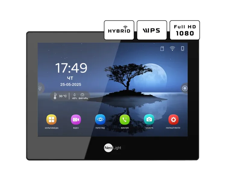 Neolight ALPHA Hybrid Black + SOLO IPW Graphite з кутком, PoE адаптер для панелі виклику Комплект відеодомофону
