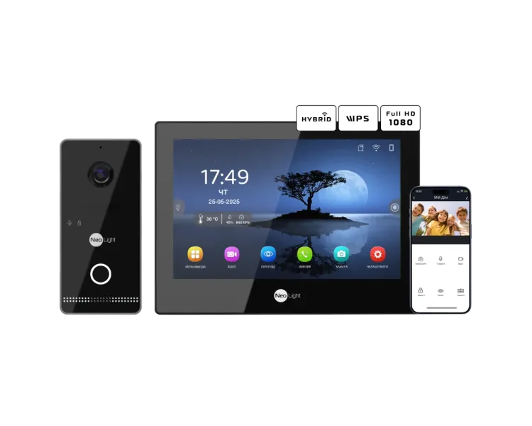 Neolight ALPHA Hybrid Black + OPTIMA IPW Black Комплект відеодомофону