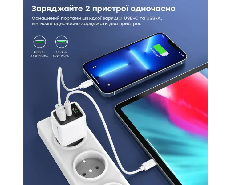 Choetech PD6052 Black PD35W GAN A+C Адаптер