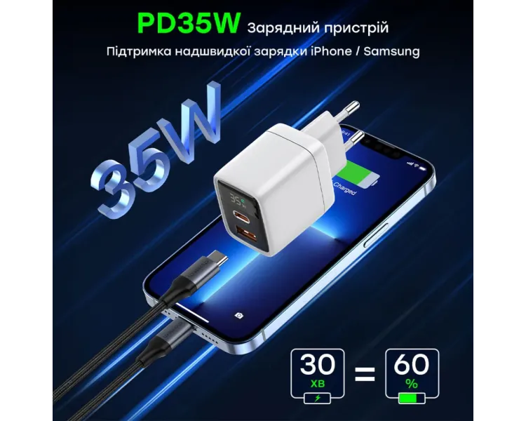 Choetech PD6052 White PD35W GAN A+C Адаптер