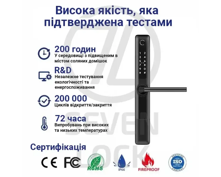 SEVEN LOCK SL-7763BF (72-92 мм) black Розумний замок (без врізної частини)