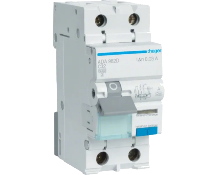 Hager ADA982D Дифавтомат 1P+N, 6kA, C-32A, 30mA, A