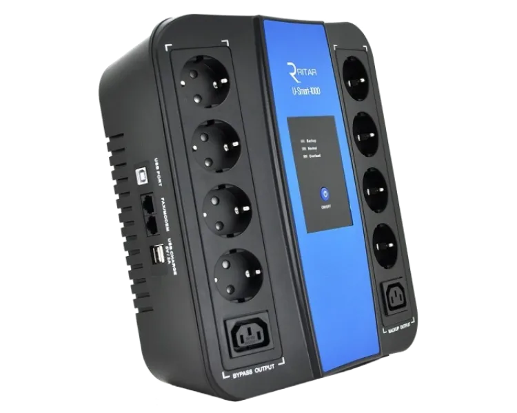 Ritar U-Smart-1000 600 Вт AVR 8xSCHUKO RJ45 Джерело безперебійного живлення