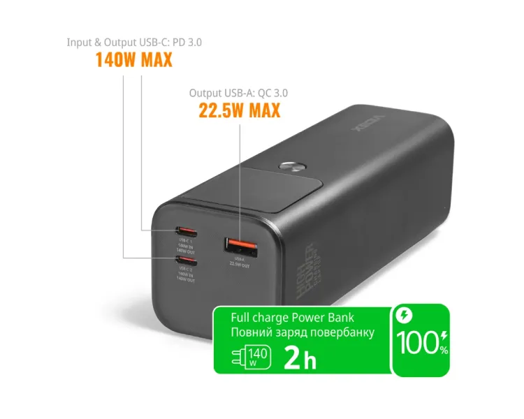 VIDEX VPB-316 PD140Вт 30000мА•г Повербанк
