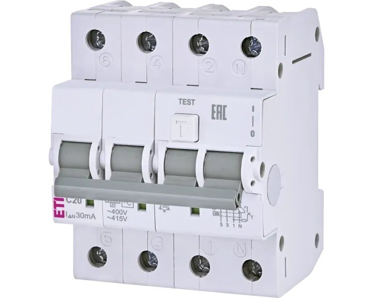 ЕТІ KZS-4M 3p+N 20/0.03 6kA Дифавтомат
