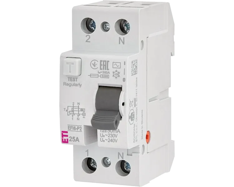 ЕТІ 2р EFI6-P2 25/0,03 тип AC (6kA) Реле диференційне (ПЗВ)