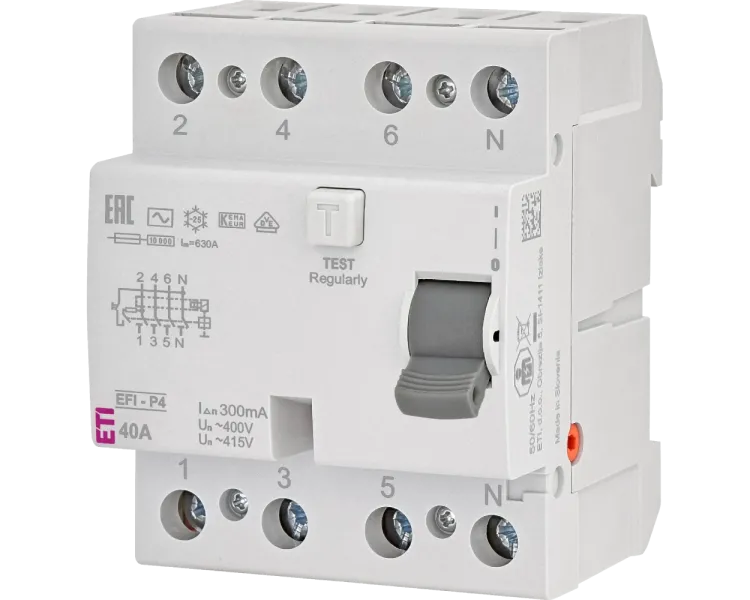 ЕТІ 4р EFI6-P4 40/0,03 тип AC (6kA) Реле диференційне (ПЗВ)