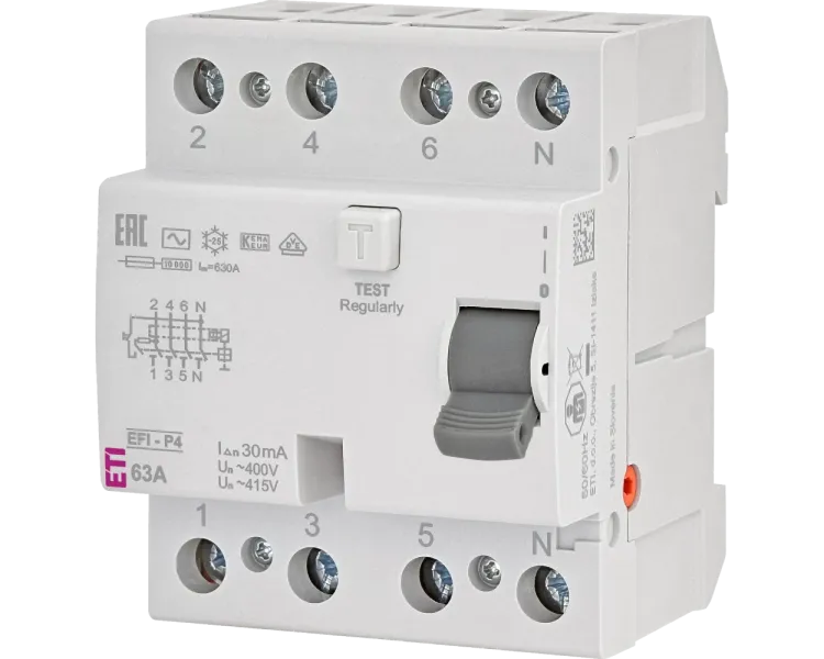 ЕТІ 4р EFI6-P4 63/0,03 тип AC (6kA) Реле диференційне (ПЗВ)