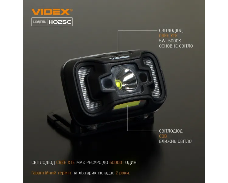 VIDEX H025C 310Lm IP65 Налобний ліхтарик