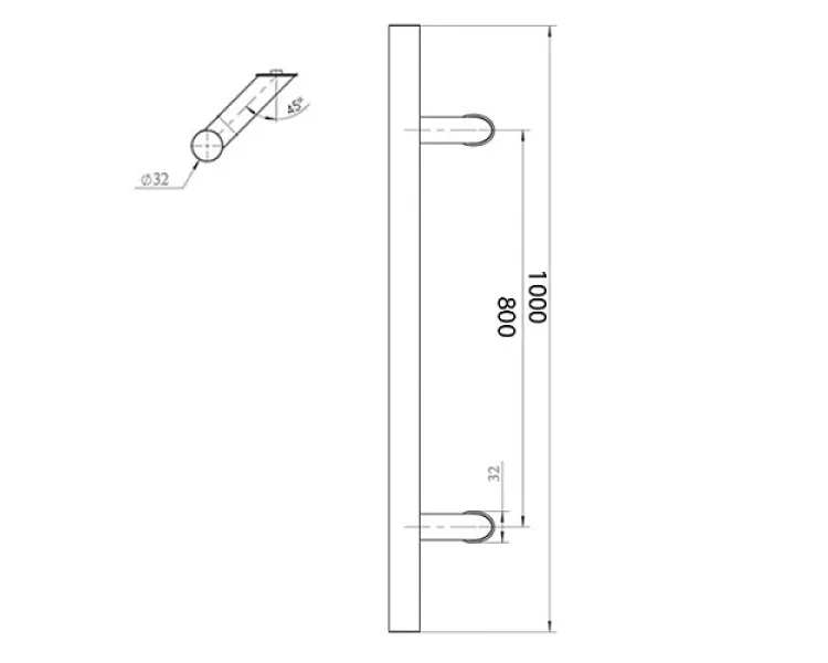 ABARO Bali 45° L:1000 X:800 D:32mm SS 304 (комплект) Ручки скоби