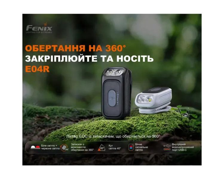 Fenix E04R Ліхтар з кліпсою чорний