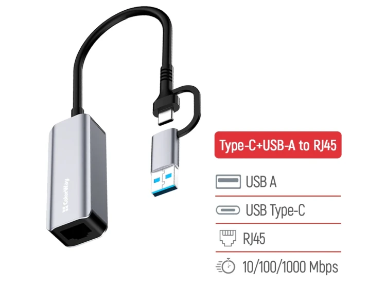 ColorWay CW-AD-CRG USB-A/USB-С 3.0 - RJ45 Gigabit Ethernet Адаптер мережевий