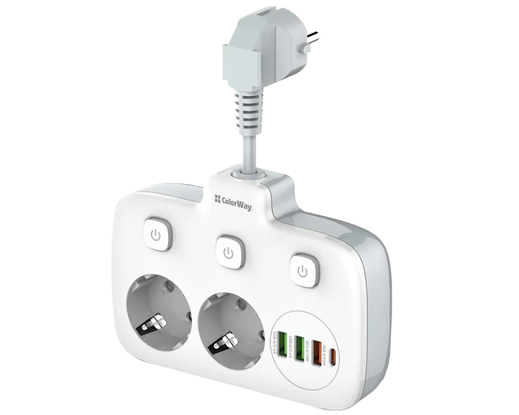 СolorWay CW-CHE24PDW 2x220V/3xUSB-A/1xUSB-C Мережевий фільтр