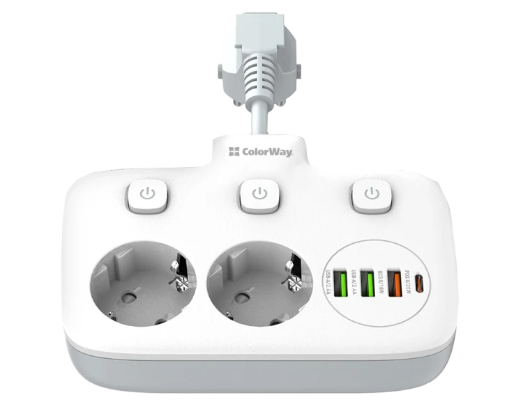 СolorWay CW-CHE24PDW 2x220V/3xUSB-A/1xUSB-C Мережевий фільтр