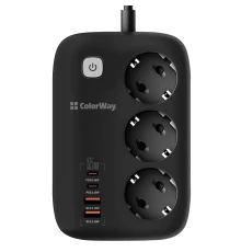 СolorWay CW-CHE34PDB 3 розетки/4USB GaN3 Pro PD Мережевий фільтр